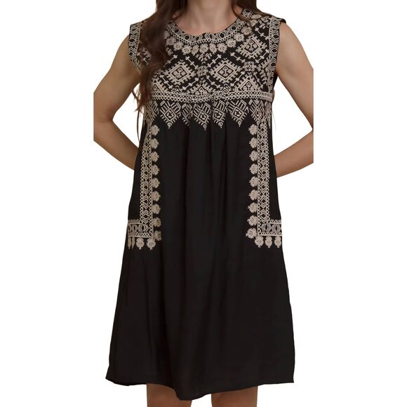 THML Womens Sofia Black Exotic Embroidered Detail Lined Dress Medium - Picture 3 of 12